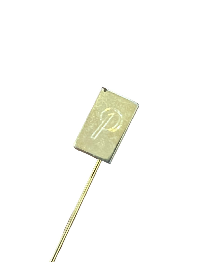 Gold Tone Stick Pin Initial Monogram P Rectangle 2.5" long