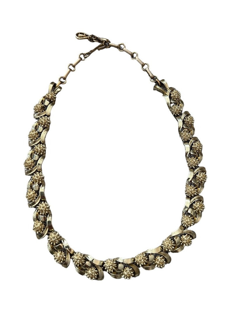 Coro Gold Tone Thistle Floral Link Necklace Vintage 14" - 16.75"