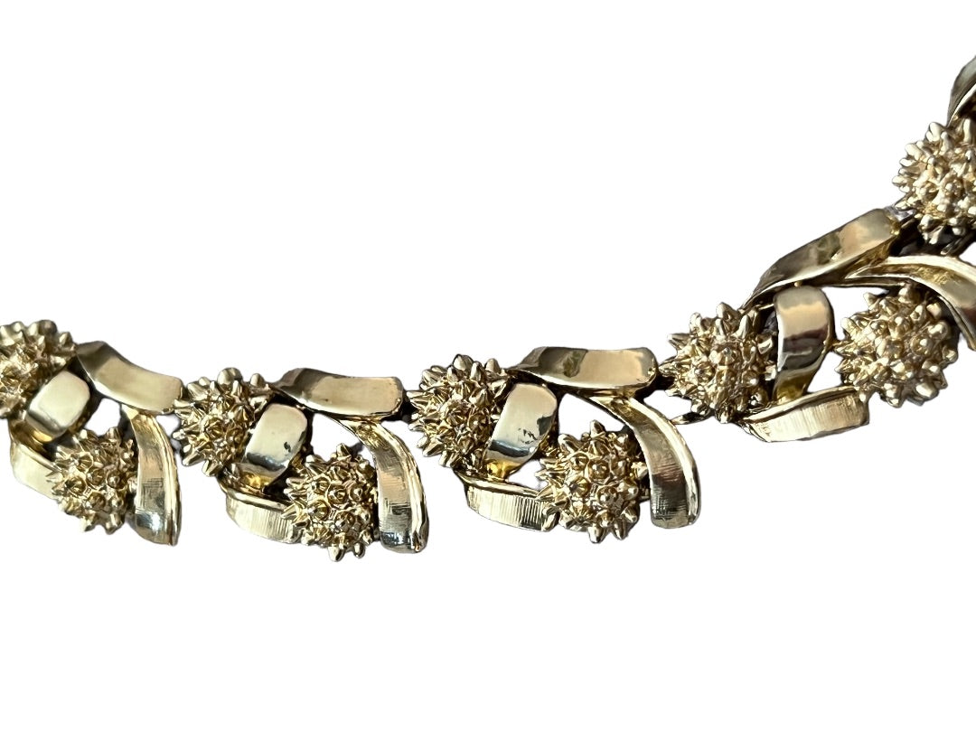Coro Gold Tone Thistle Floral Link Necklace Vintage 14" - 16.75"