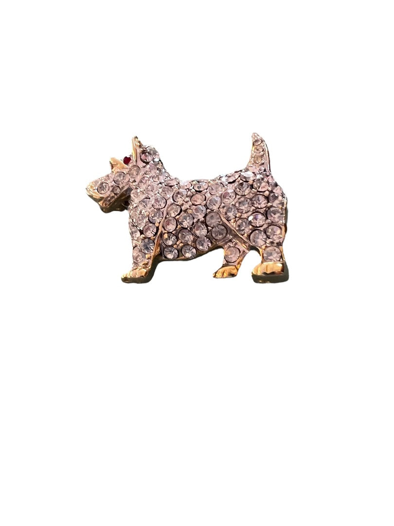 Scotty Terrier Dog Jeweled with Crystals Brooch Gold Tone