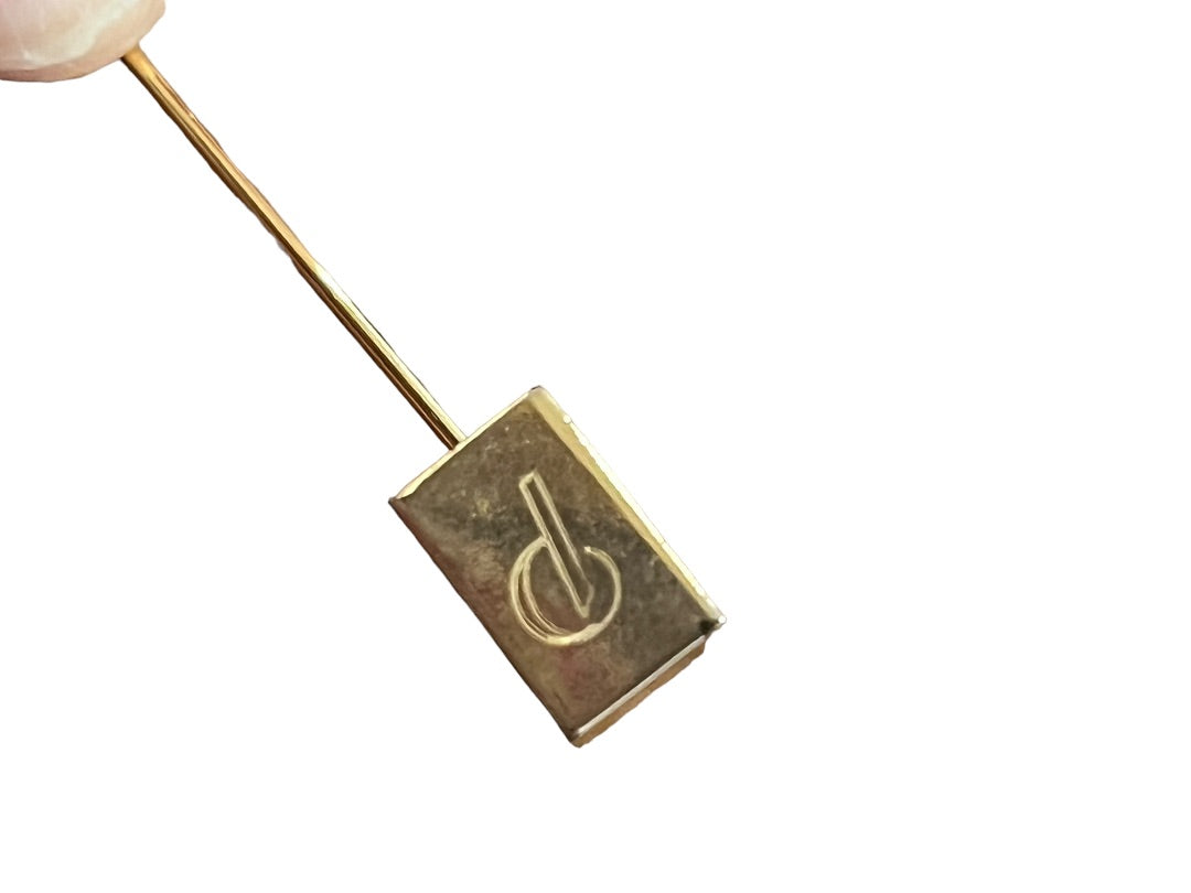 Gold Tone Stick Pin Initial Monogram P Rectangle 2.5" long