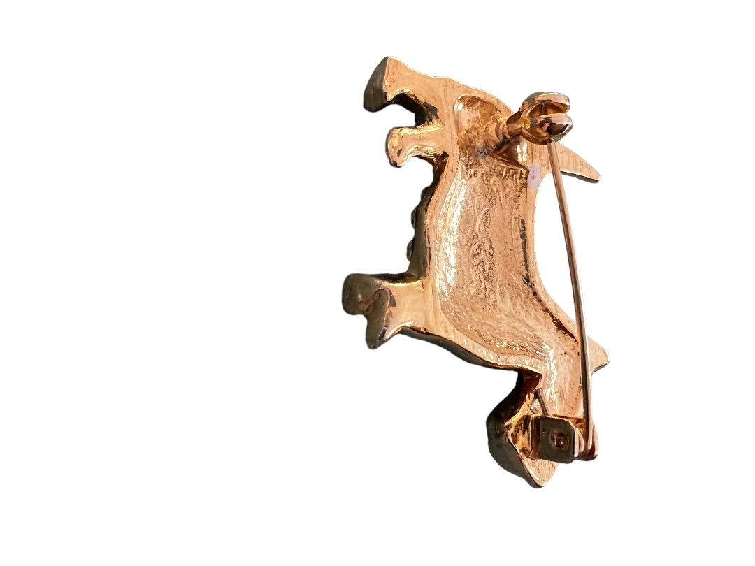 Scotty Terrier Dog Jeweled with Crystals Brooch Gold Tone