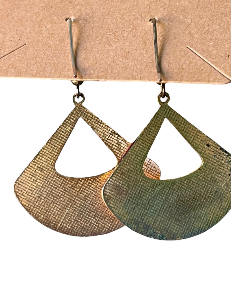 Vintage Cloisonne Red Rose Fan Shape Dangle Earrings