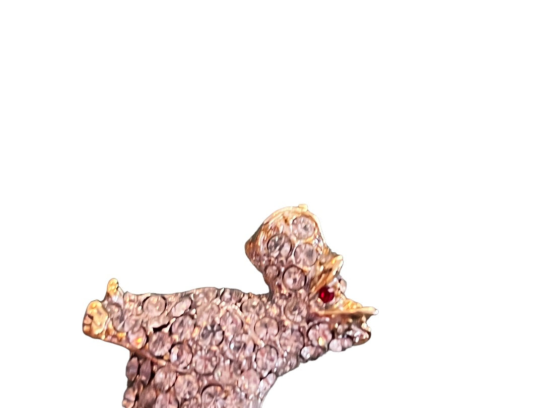 Scotty Terrier Dog Jeweled with Crystals Brooch Gold Tone