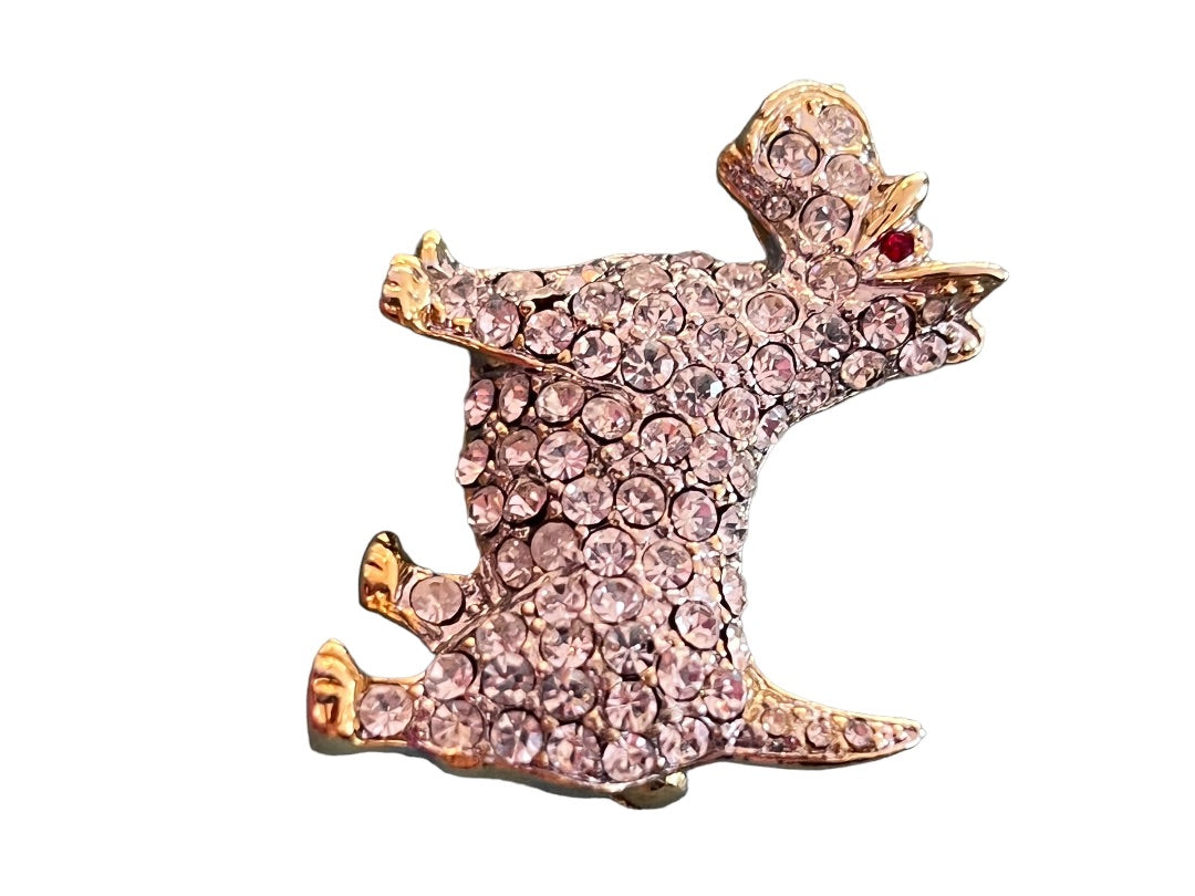 Scotty Terrier Dog Jeweled with Crystals Brooch Gold Tone