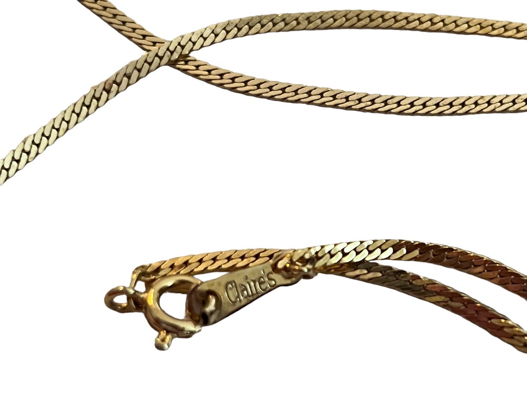 17" Serpentine Gold Tone V Shaped Rhinestone Inlaid Necklace