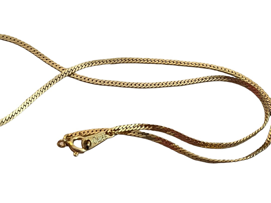 17" Serpentine Gold Tone V Shaped Rhinestone Inlaid Necklace