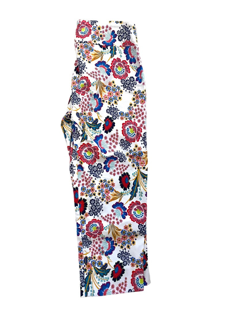 Size 10 Zac & Rachel Floral White Crop Pants Pull On Taper