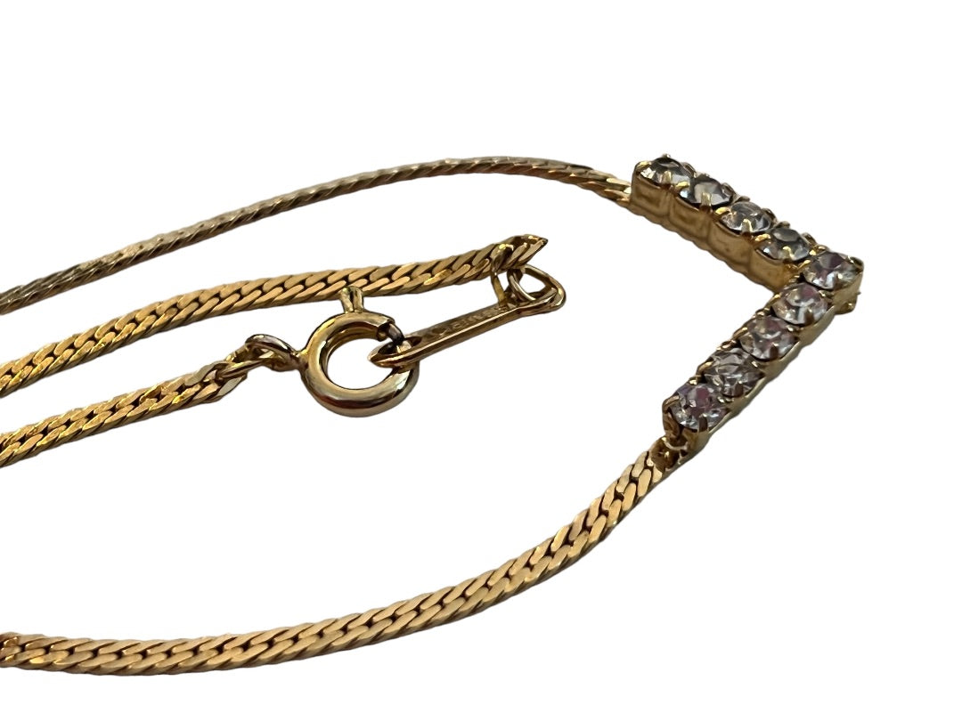 17" Serpentine Gold Tone V Shaped Rhinestone Inlaid Necklace