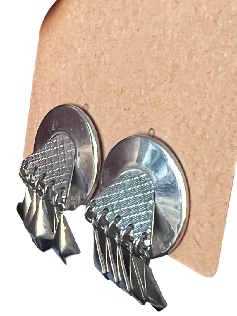 Vintage Silvertone 80's Geometric Clip On Earrings