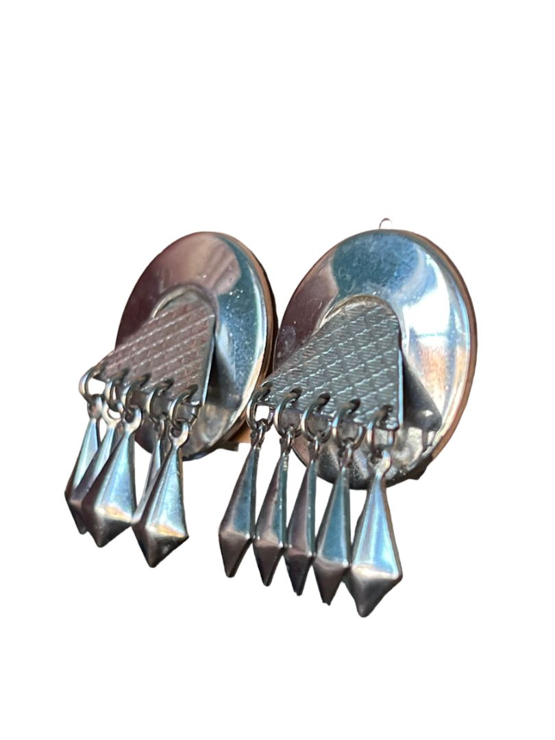 Vintage Silvertone 80's Geometric Clip On Earrings