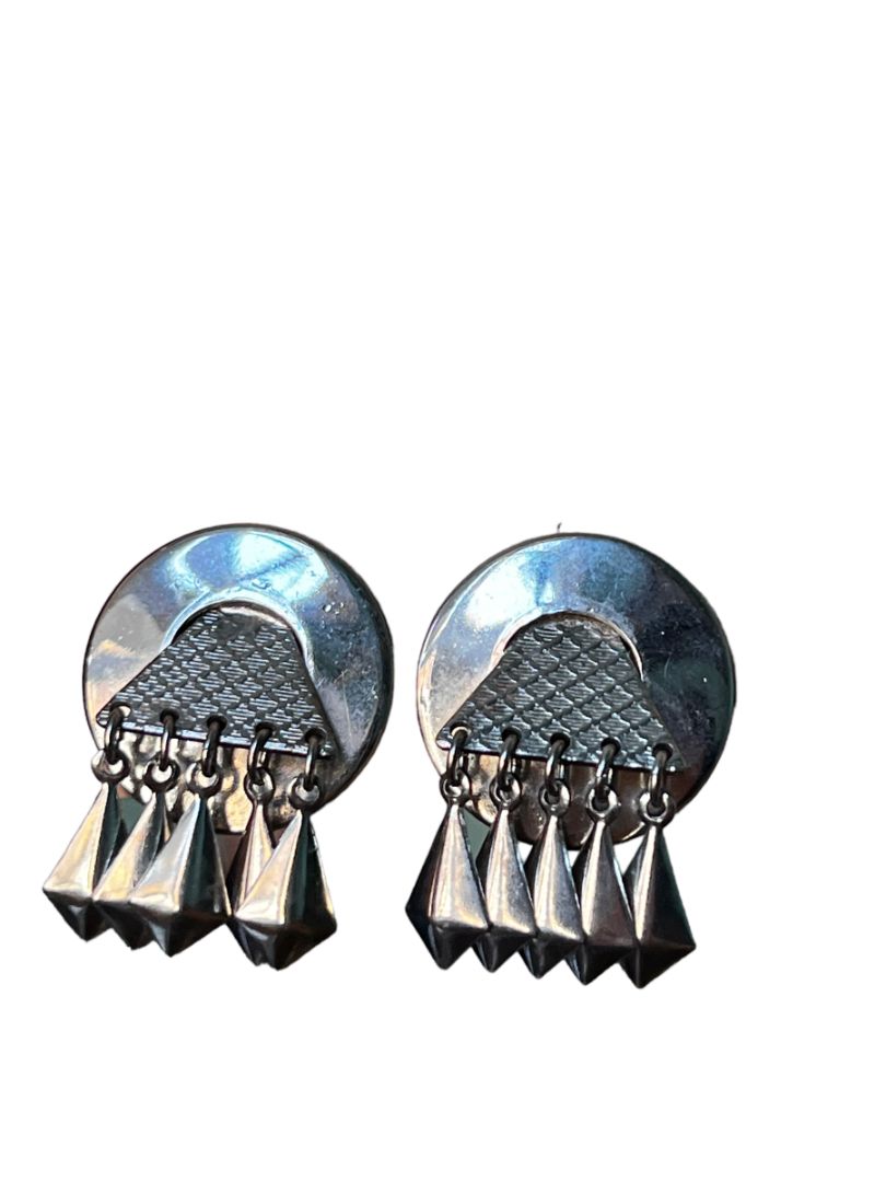 Vintage Silvertone 80's Geometric Clip On Earrings