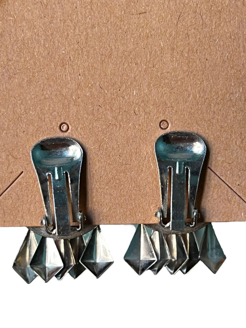 Vintage Silvertone 80's Geometric Clip On Earrings