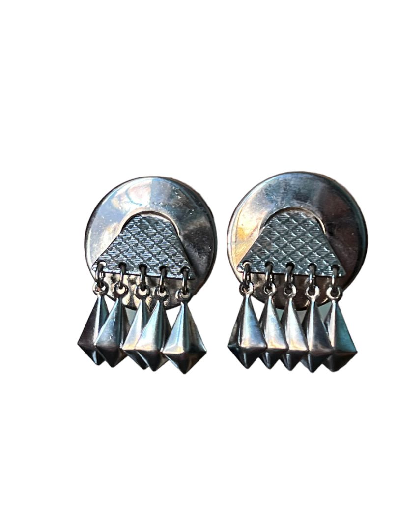 Vintage Silvertone 80's Geometric Clip On Earrings