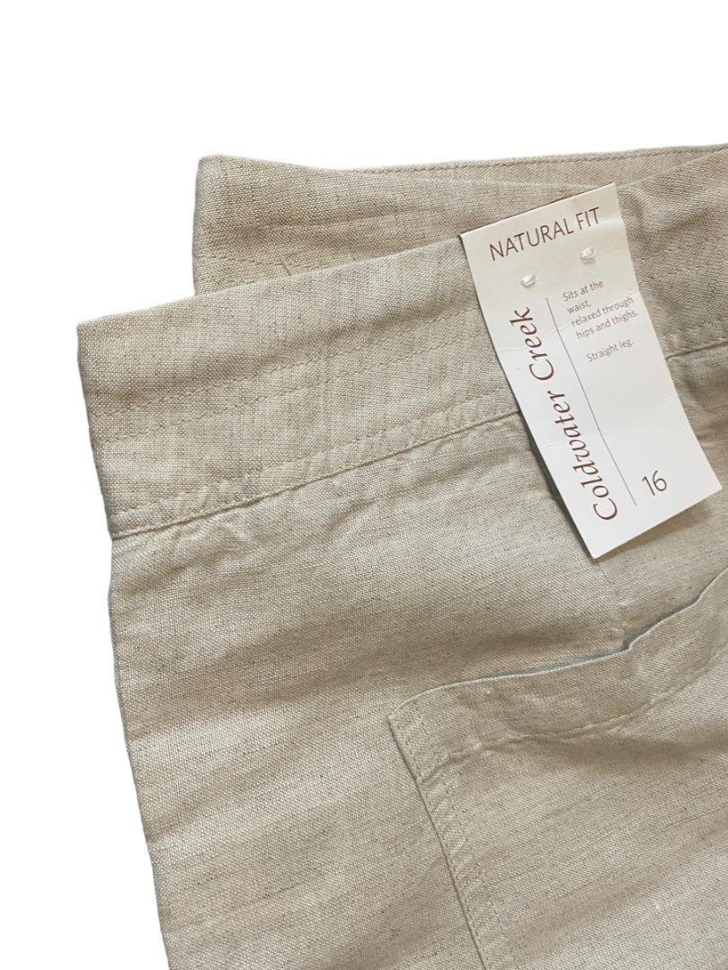 16 Coldwater Creek Natural Linen Rayon Pants NWT Natural Fit