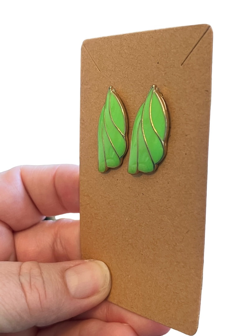 Vintage Goldtone Green Enamel Leaf Shape Post Earrings