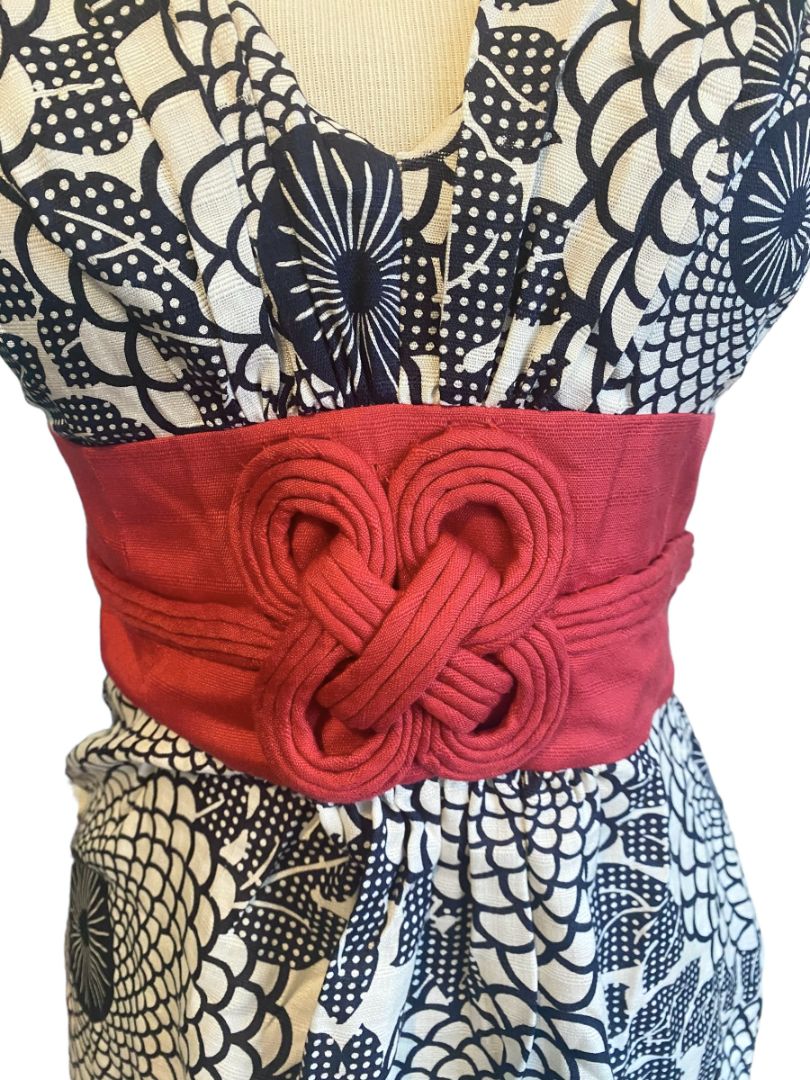4 Beth Bowley Anthropologie Silk Blouse Navy Cream Floral Red knot
