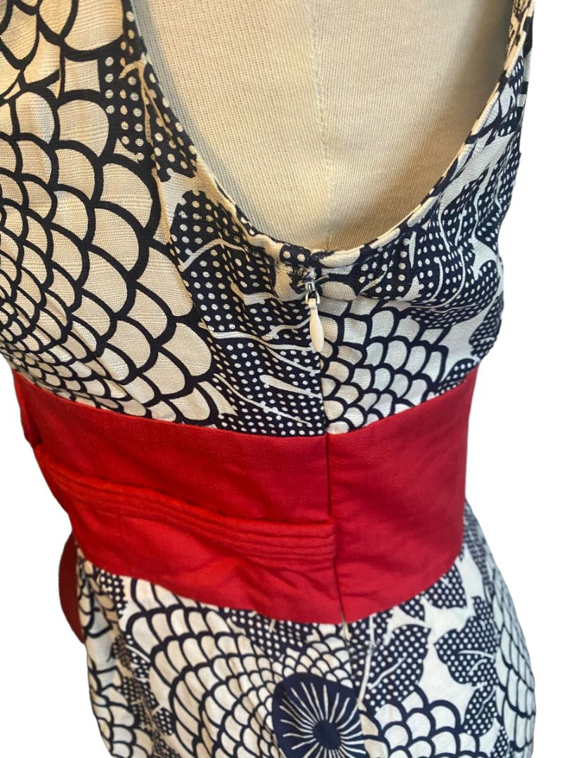 4 Beth Bowley Anthropologie Silk Blouse Navy Cream Floral Red knot