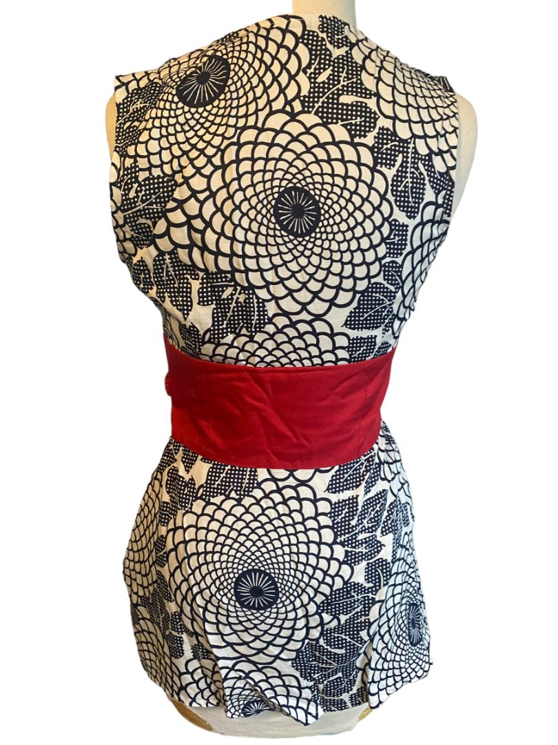 4 Beth Bowley Anthropologie Silk Blouse Navy Cream Floral Red knot
