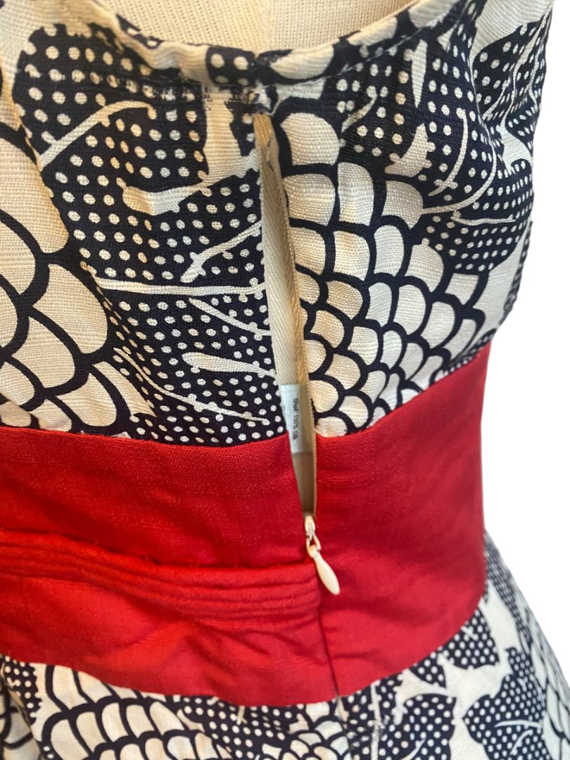 4 Beth Bowley Anthropologie Silk Blouse Navy Cream Floral Red knot