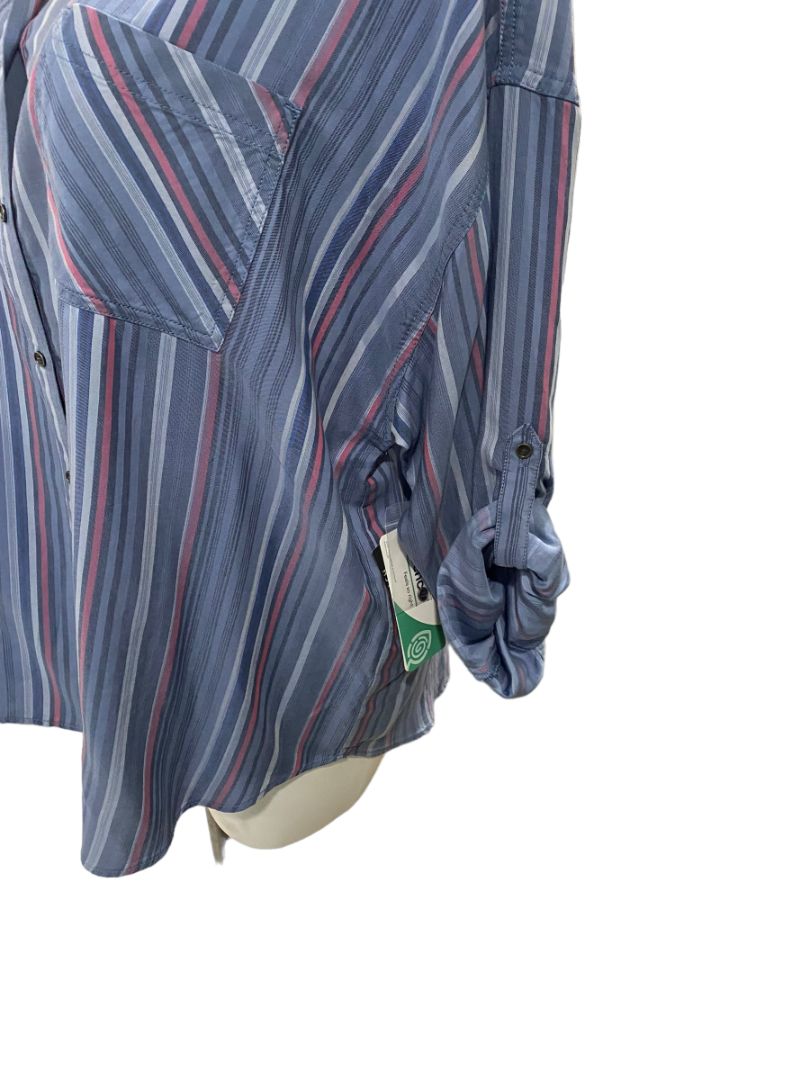 3X Westbound Woman Stripe Button Down Roll-Tab Sleeve Shirt Blouse Top Size