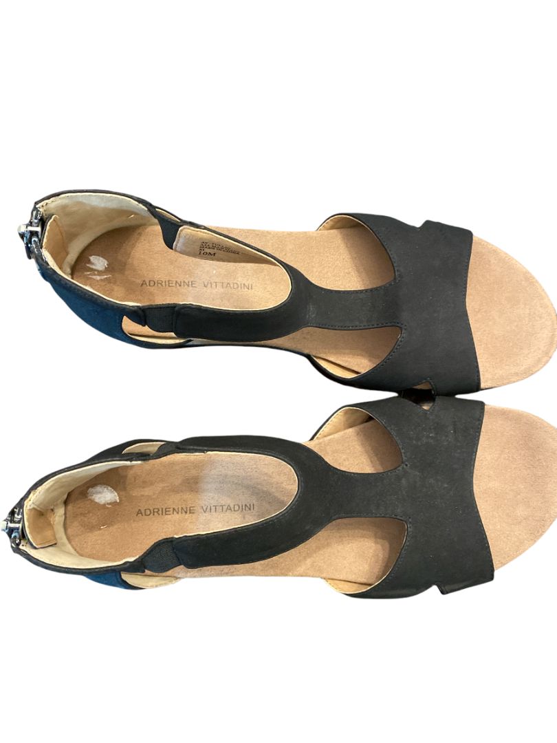 10 Balck Adrienne Vittadini Wedge Sandals Suede Zip Back