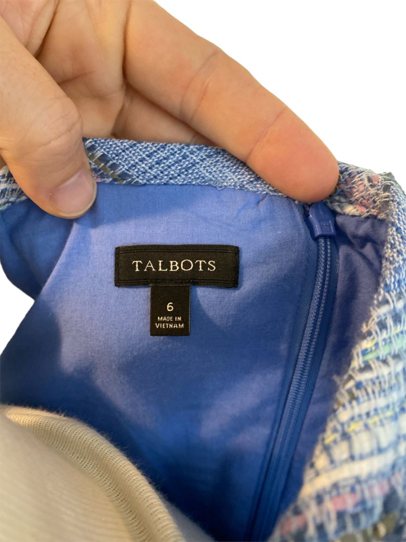 6 Talbots Sleeveless Pastel Striped Tweed Sheath Dress