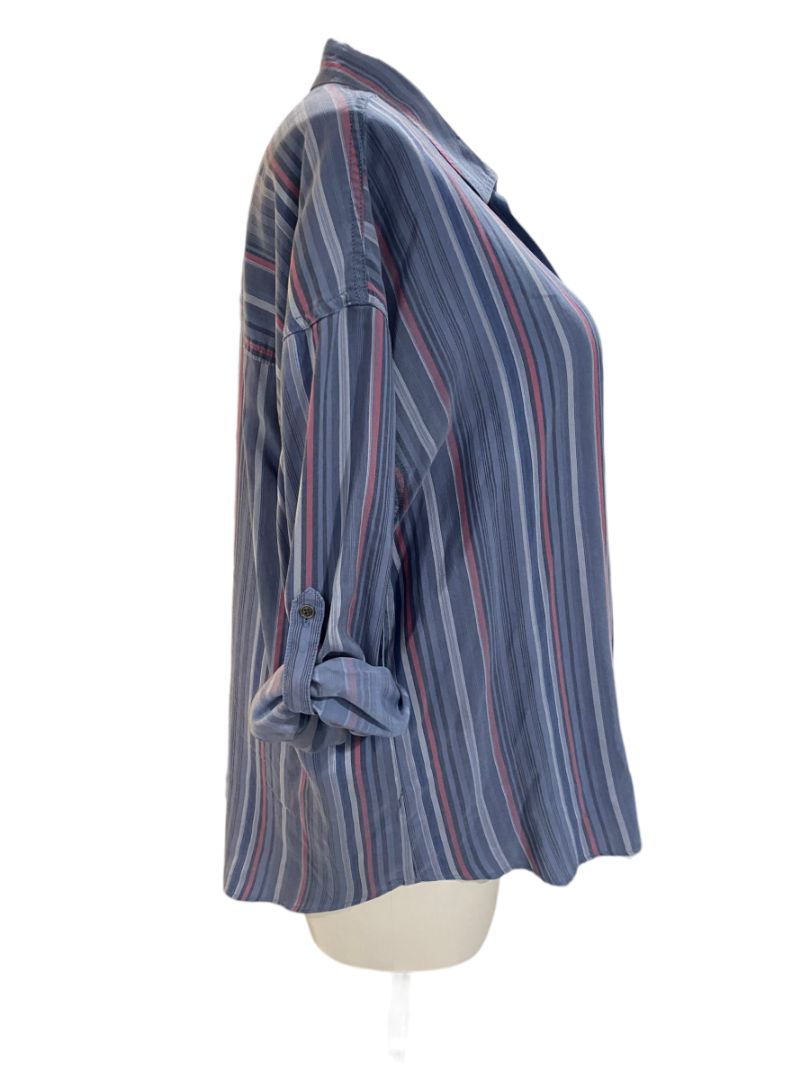 3X Westbound Woman Stripe Button Down Roll-Tab Sleeve Shirt Blouse Top Size
