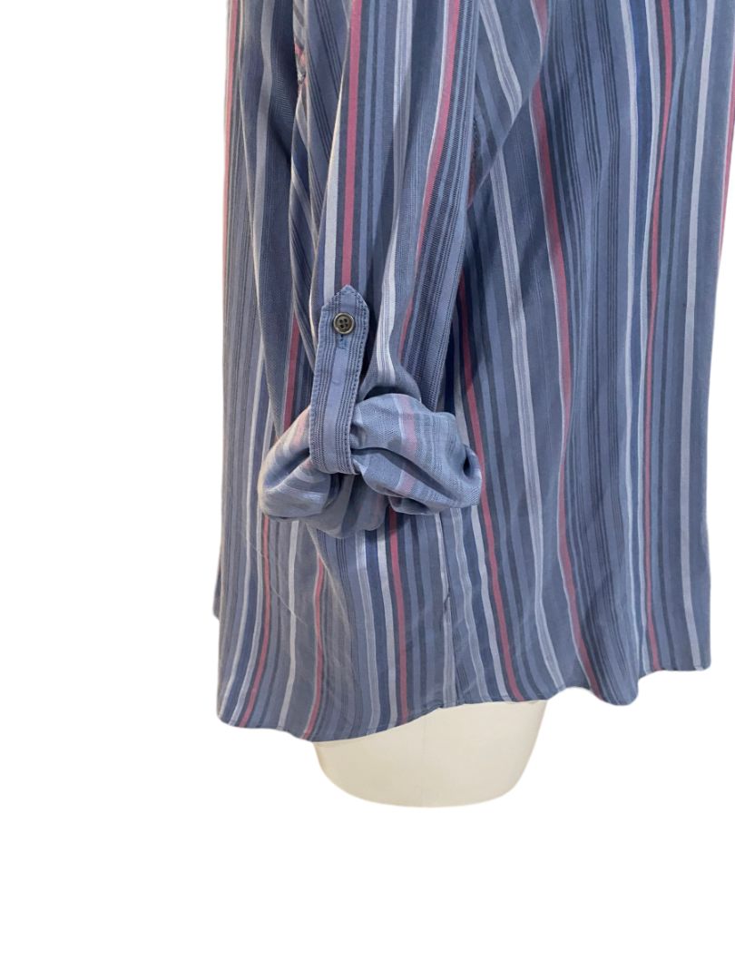 3X Westbound Woman Stripe Button Down Roll-Tab Sleeve Shirt Blouse Top Size