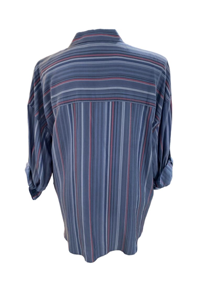 3X Westbound Woman Stripe Button Down Roll-Tab Sleeve Shirt Blouse Top Size