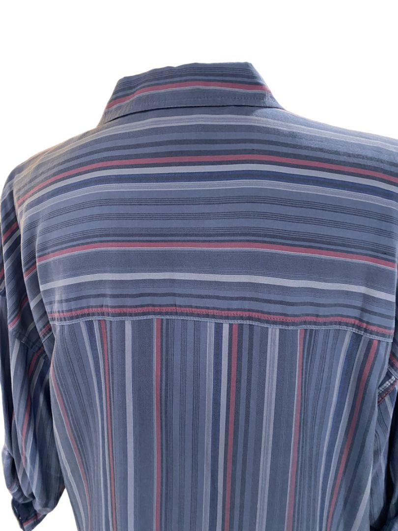 3X Westbound Woman Stripe Button Down Roll-Tab Sleeve Shirt Blouse Top Size
