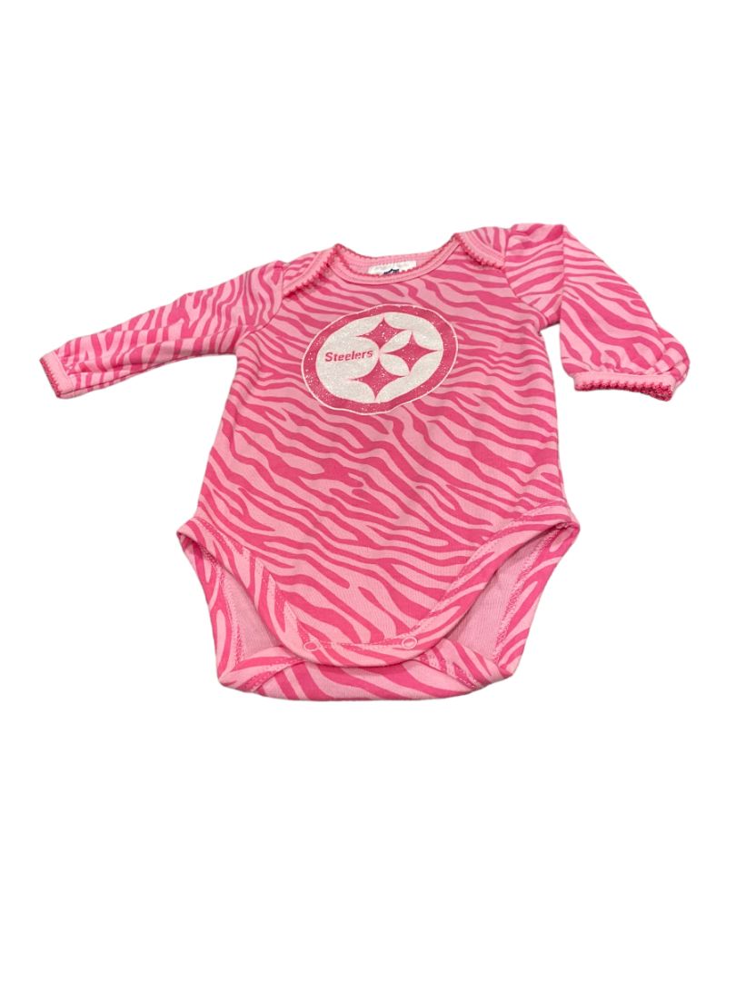 0-3 Months Pittsburg Steelers NFL Apparel Pink Zebra Stripe One Piece Glitter