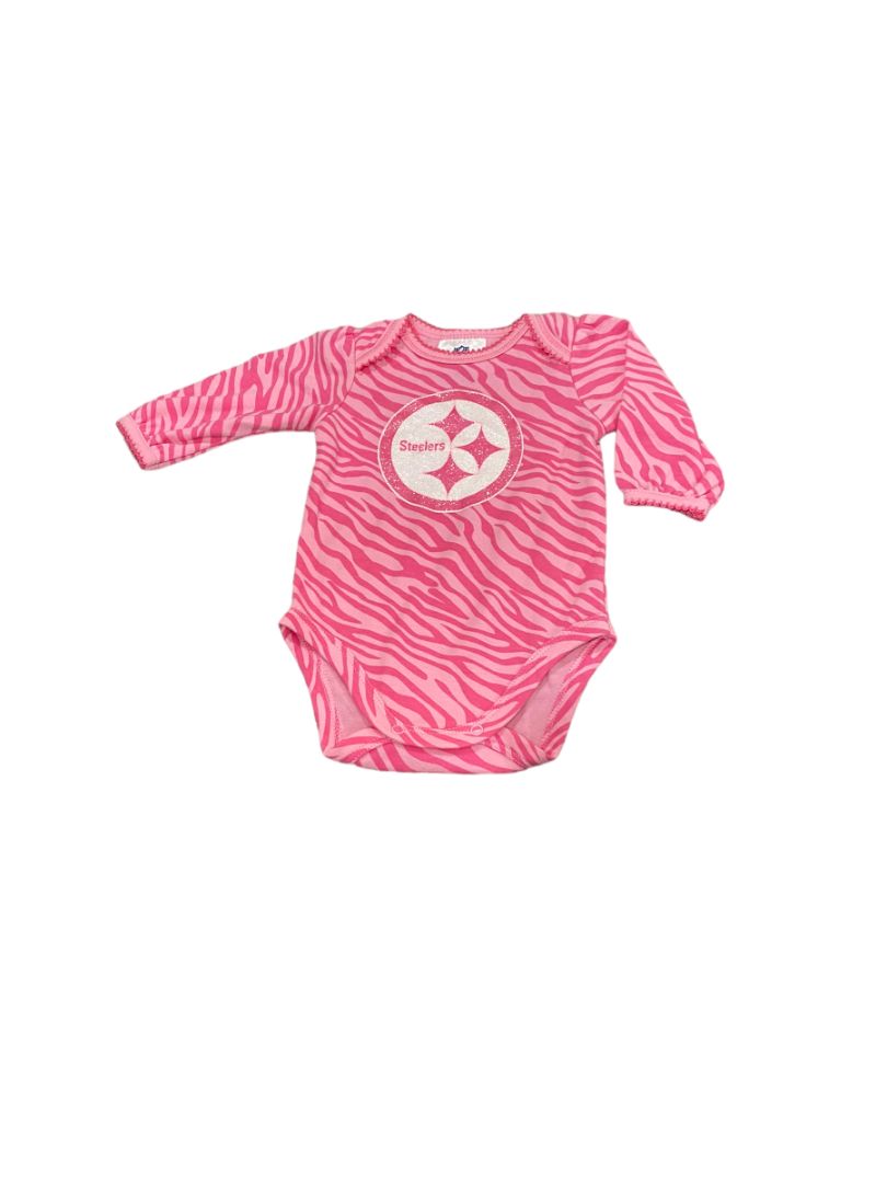 0-3 Months Pittsburg Steelers NFL Apparel Pink Zebra Stripe One Piece Glitter