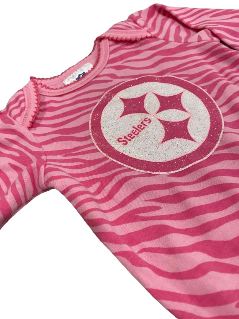 0-3 Months Pittsburg Steelers NFL Apparel Pink Zebra Stripe One Piece Glitter