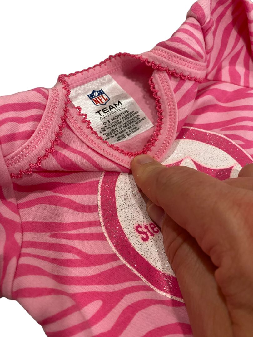 0-3 Months Pittsburg Steelers NFL Apparel Pink Zebra Stripe One Piece Glitter