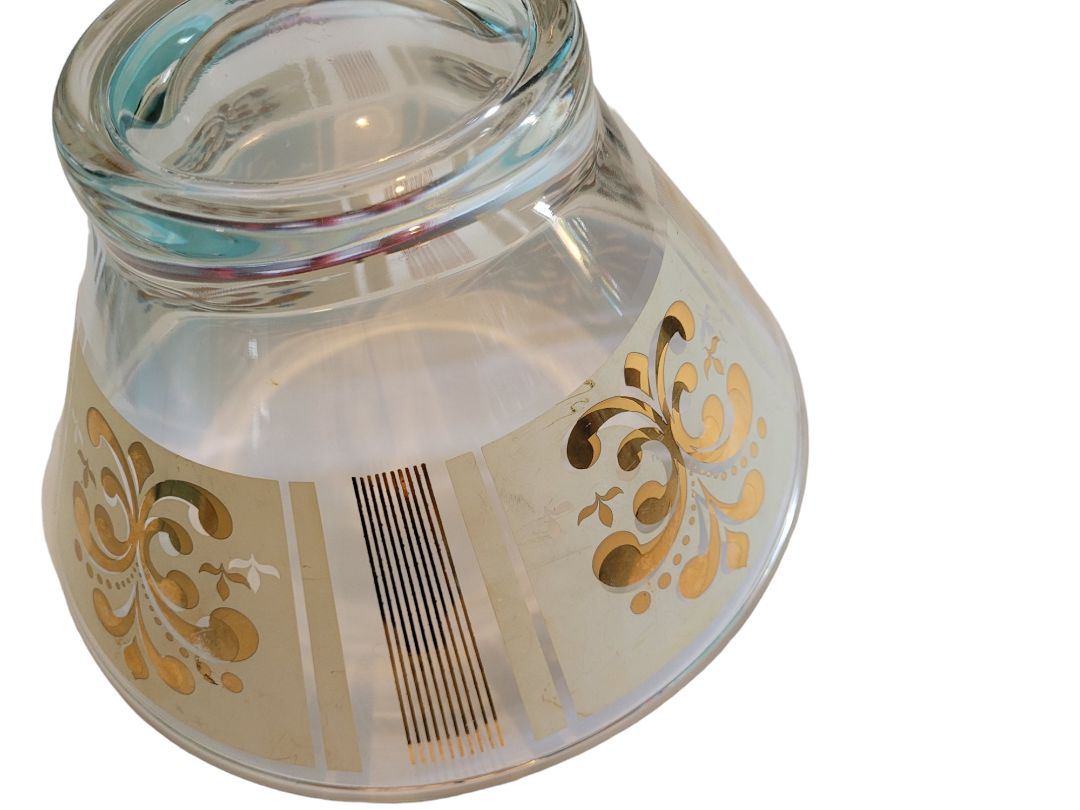 Anchor Hocking Glass Chip Bowl Fleur-de-lis 22kt Gold MCM Vintage