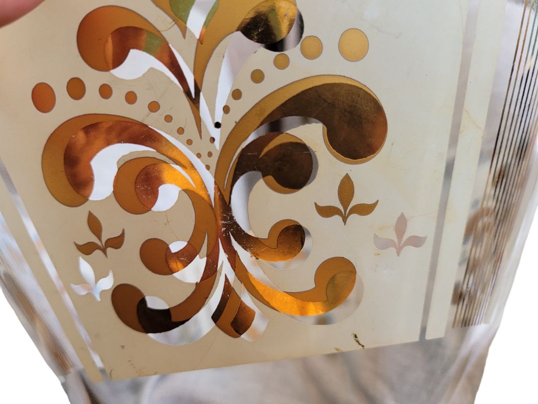 Anchor Hocking Glass Chip Bowl Fleur-de-lis 22kt Gold MCM Vintage