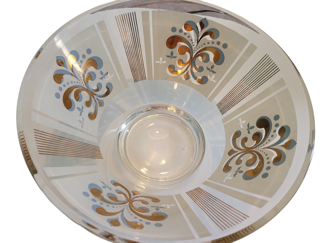 Anchor Hocking Glass Chip Bowl Fleur-de-lis 22kt Gold MCM Vintage