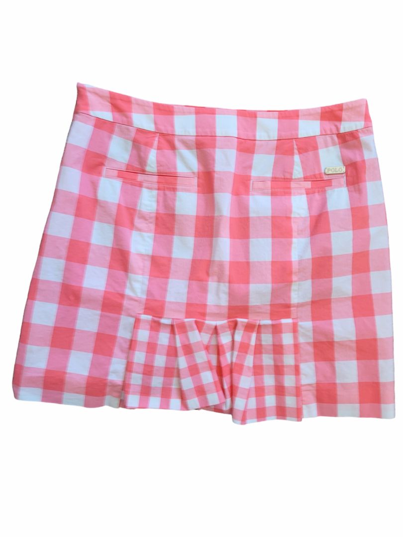 2 Polo Golf Pink White Checked Golf Skort Side Zip