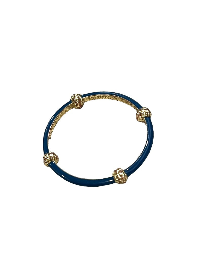 LILLY PULITZER Knotty Bangle Bracelet Navy Enamel Gold Knot Accents