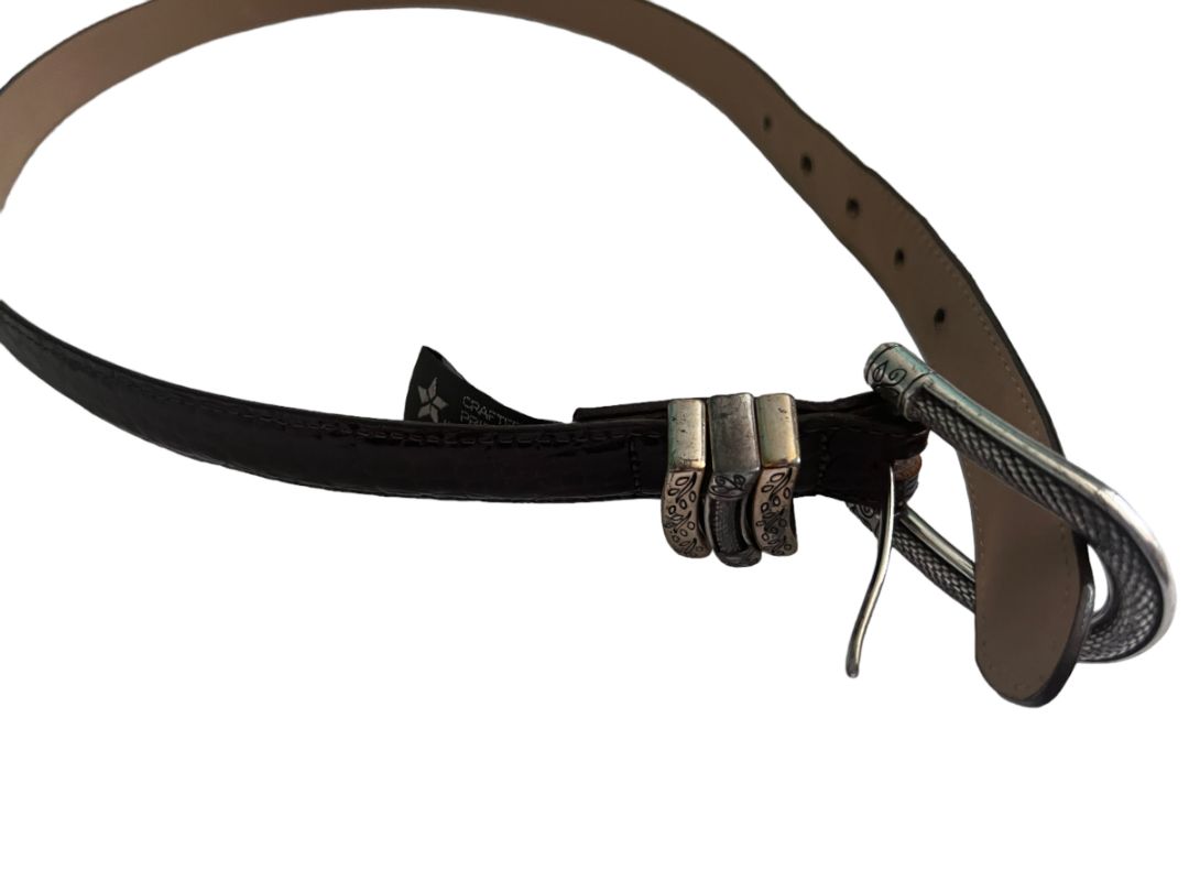 Medium Brighton Classic Brown Croc Leather Mixed Metal Belt Women's
