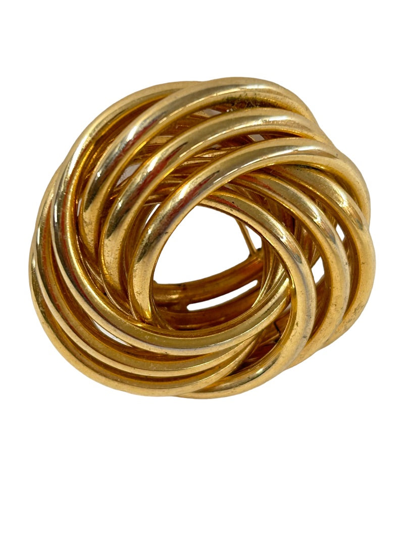 Vintage Domed Swirl Brooch Goldtone 1970s 1.75" Diameter