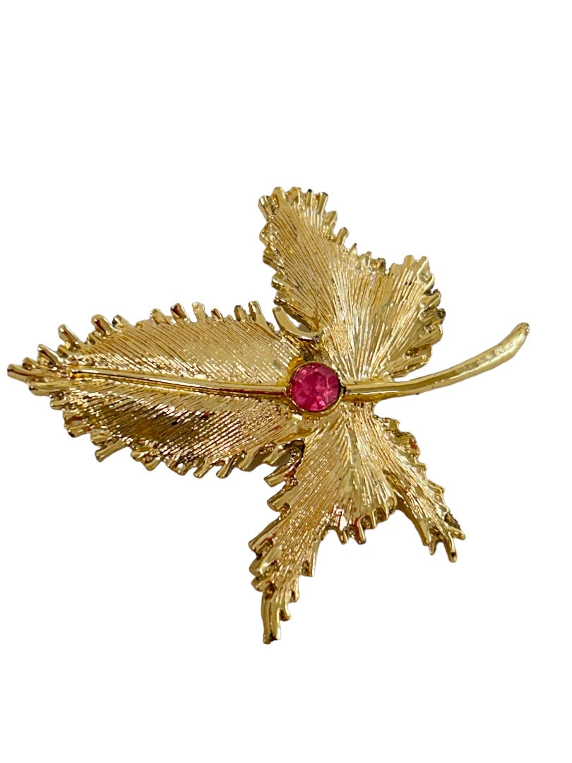 Vintage Goldtone Leaf Brooch 2.5" Statement Piece