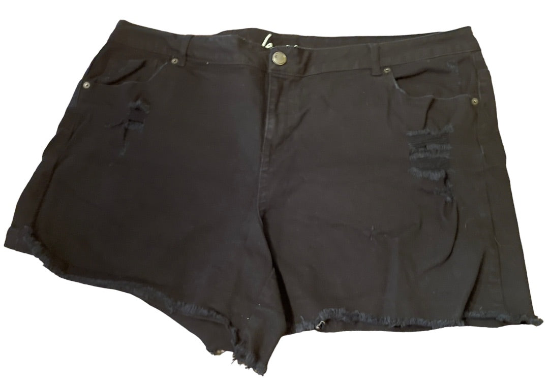 Size 24 Lane Bryant Shorts Black Denim Distressed Shorts Pockets Jeans Plus Size