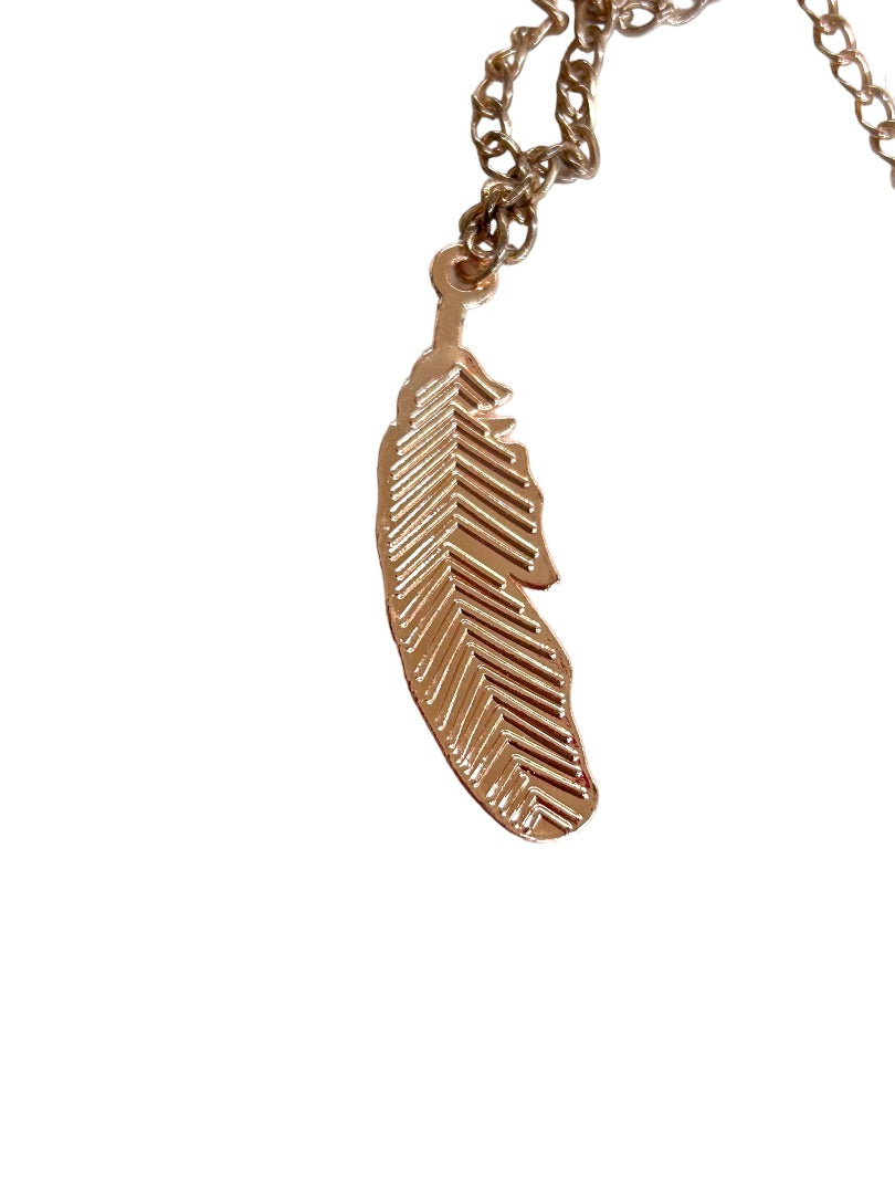 Copper Color Feather Pendant Necklace 20" Chain Lobster Clasp