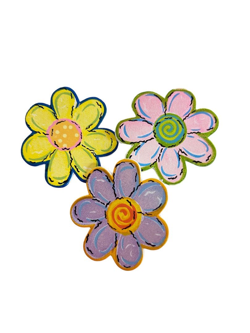 Set of 3 Pastel Flower Brooches 1.75" Diameter Pins Retro Look Plastic