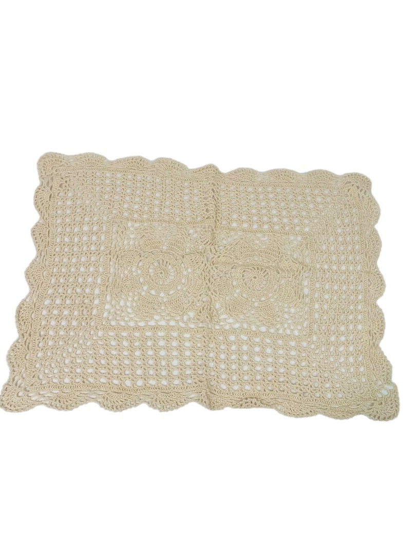 Set of 3 New Pinwheel Crocheted Cotton Ivory Placemats Rectangular Doilies