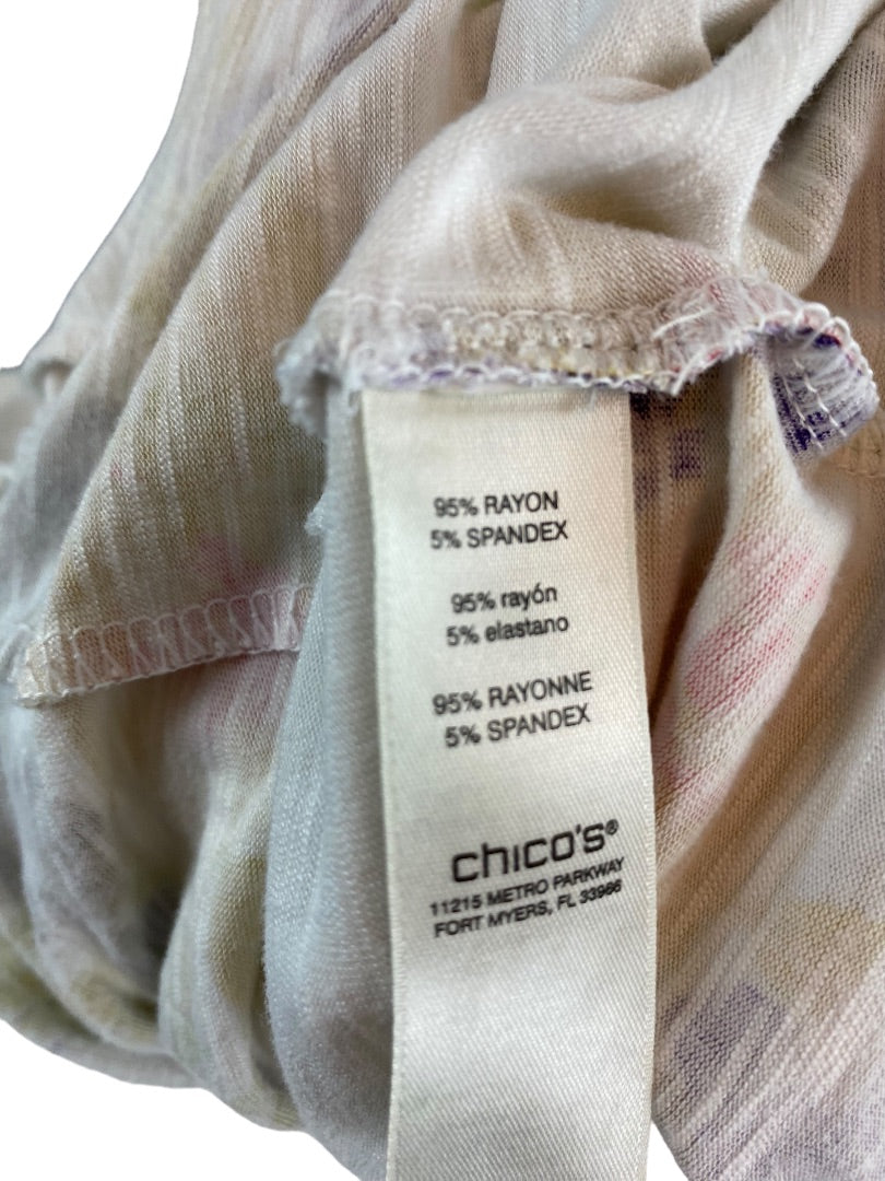 XL Chico's Women's Floral Print Tie Side Hem Tshirt Short Sleeve Scoop Neck