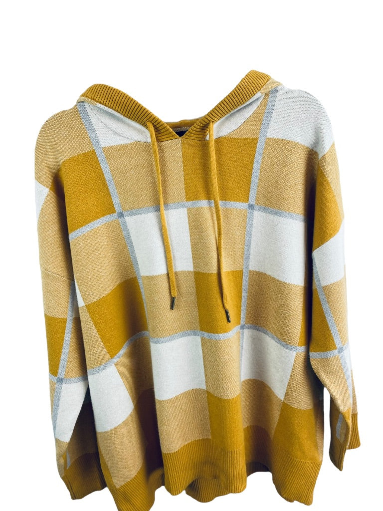 1X Rachel Roy Women's Gold Gray Plaid Soft Pullover Sweater