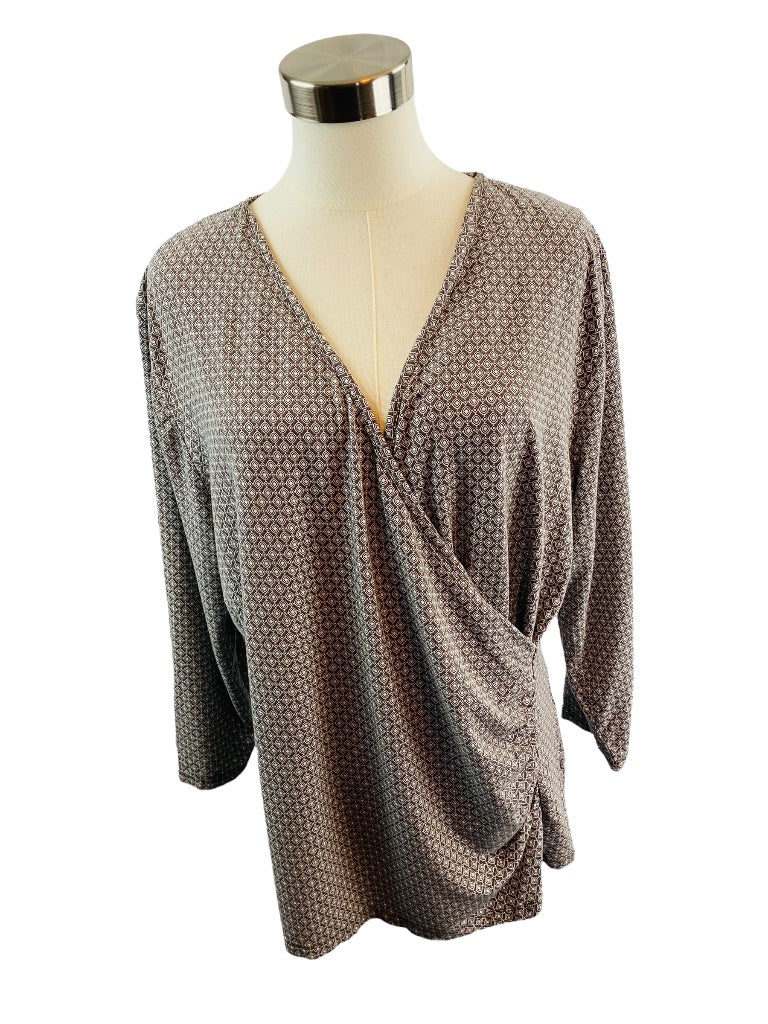 2X Talbots Faux Wrap Print Top Shirt Pullover Soft Knit